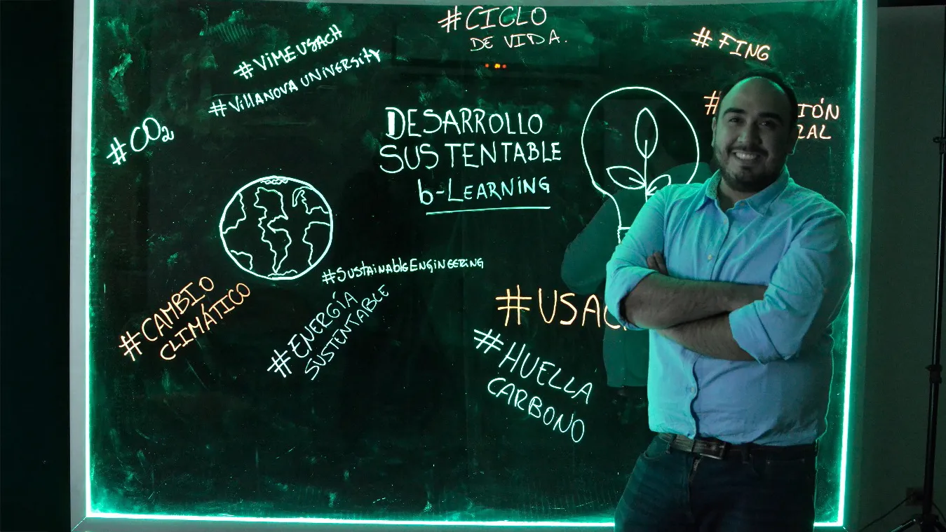 Rene Garrido en la Usach con la Lightboard